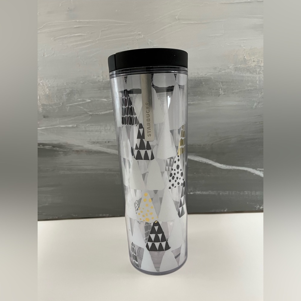 STARBUCKS Christmas Tree White Black Gray 16 oz Coffee Mug